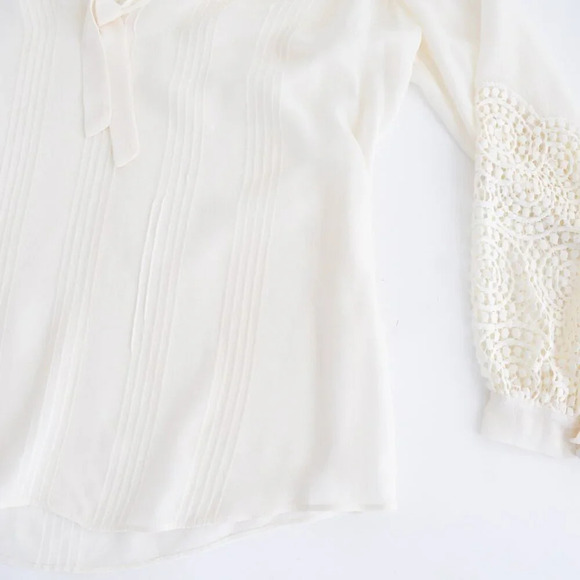 Rebecca Taylor Cream Front Tie Chiffon Eyelet Long Sleeve Blouse 4 - Picture 6 of 12